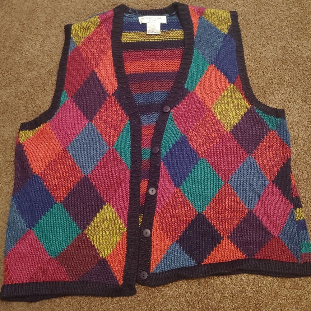 Victoria James Sweater Vest 2X, button up multi color